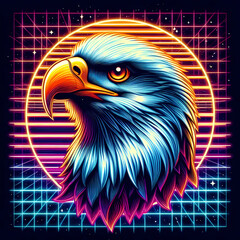 eagle portrayed colorful neon retrowave background synthwave hawk illustrations