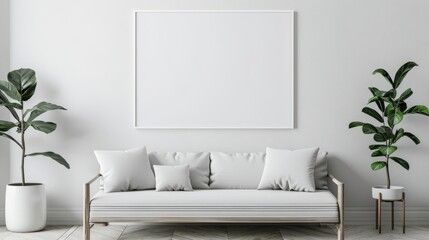 mock up poster frame in modern interior background, living room
