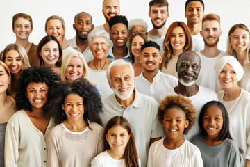 Obraz premium A large group of happy people from different ethnic groups and different generations of people 