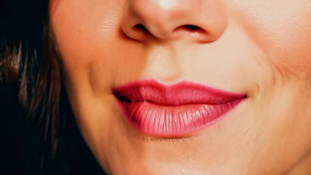 Close up of female red lips blowing a kiss into the camera.