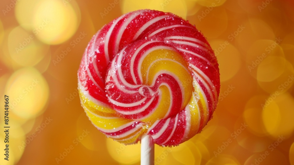 Aufkleber a close-up of a lollipop with a clear view of its sugary coating and swirling design.