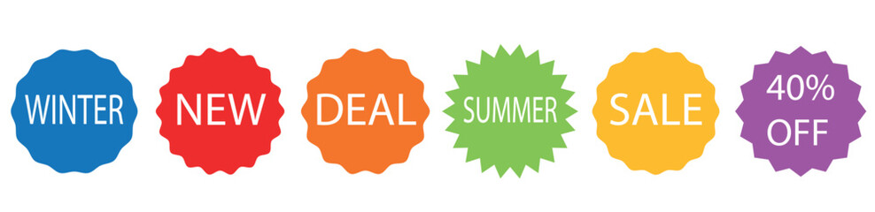 Collection of Seasonal Promotions, Sale, Deal and Discounts icons for shopping Malls and stores. Vector Illustration Isolated on white background.