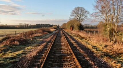 Fototapeta premium A quiet railway track through a countryside landscape.