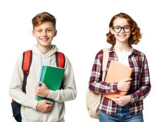 lovely two teenagers student  standing, PNG file transparent background. Education in high school college concept.