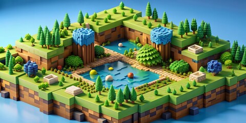 Voxel Surface Landscape Illustration Abstract 3D Background, Nature Game, Earth Geometric Background