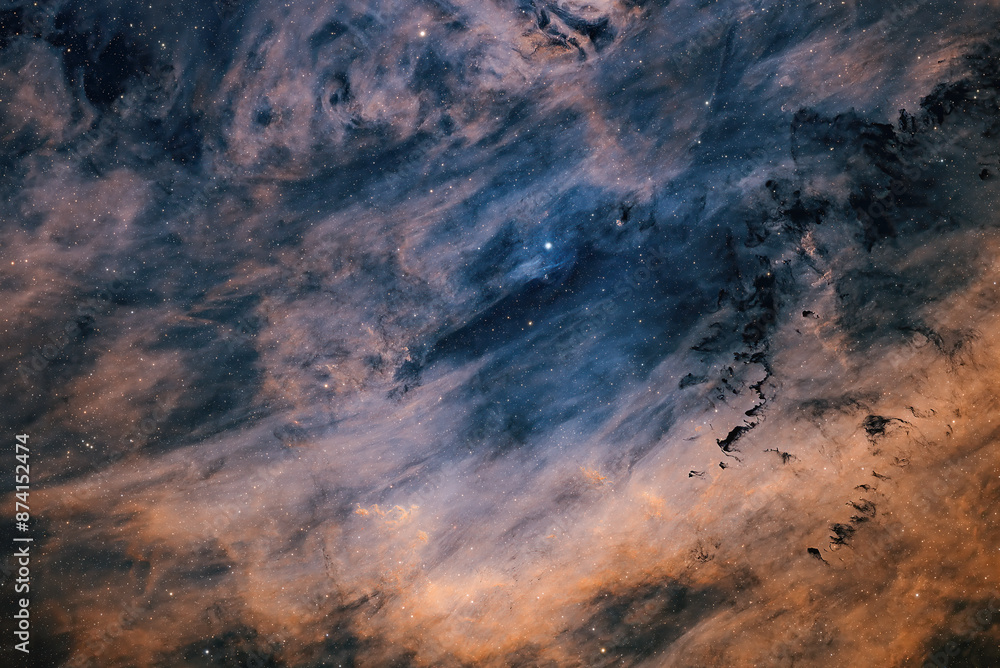 Wall mural deep space astrophotography using a telescope to capture the clamshell nebula sh2-199