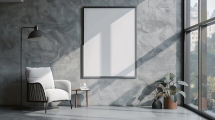 mock up poster frame in modern interior background, living room