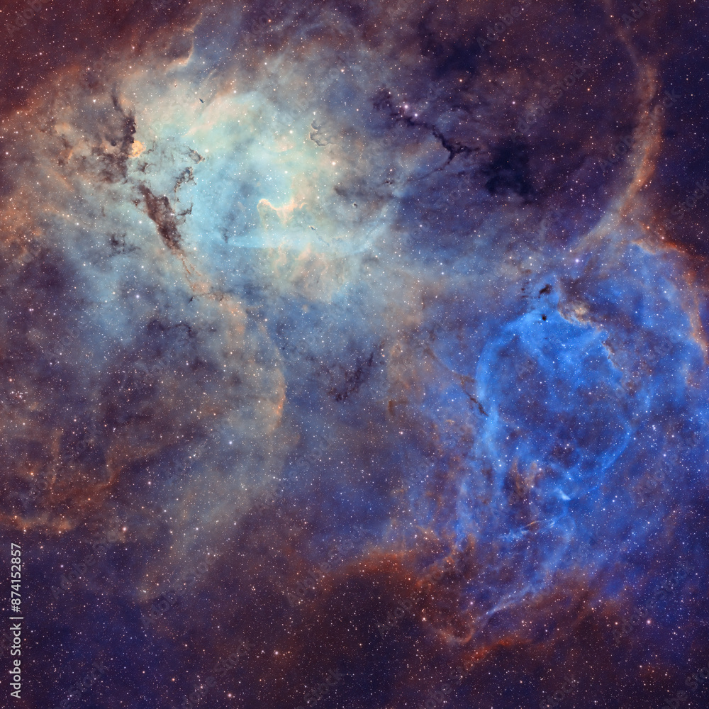 Wall mural deep space astrophotography using a telescope to capture the lion nebula sh2-132