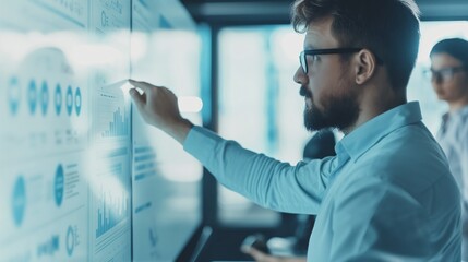 A team collaborating on a digital whiteboard with interactive features