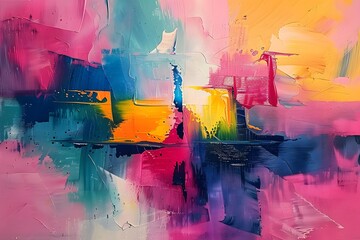 Vibrant Abstract Painting with Bold Brush Strokes and Colorful Hues