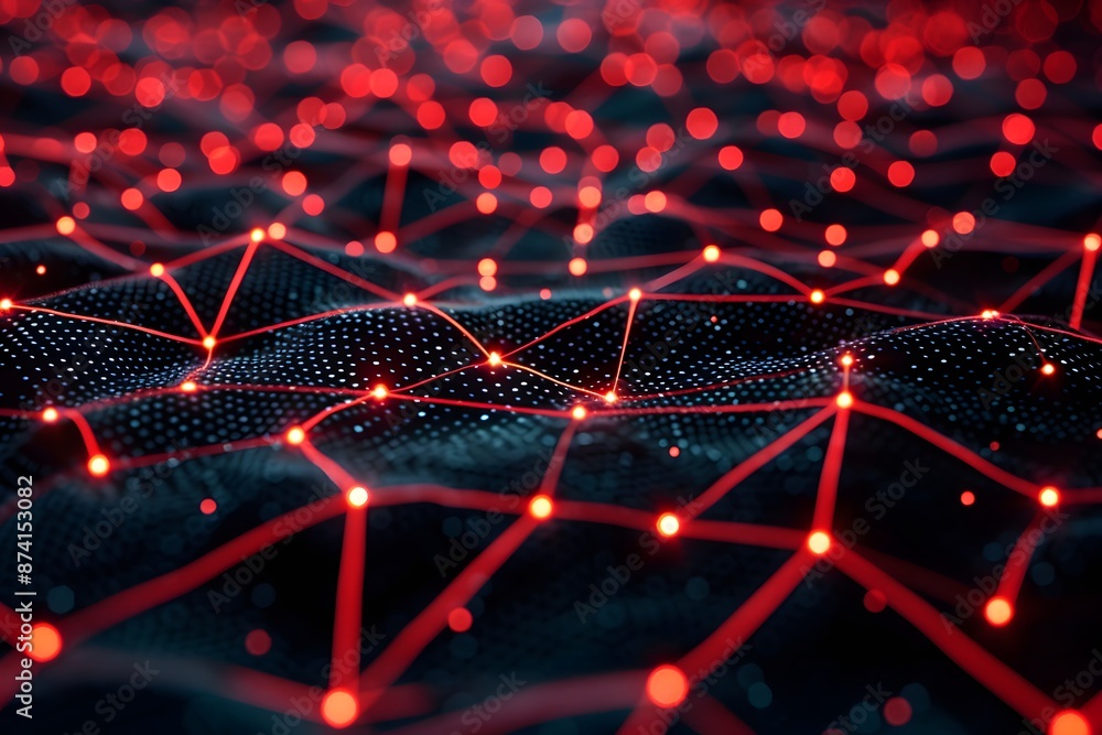 Aufkleber abstract network of glowing red nodes and connections