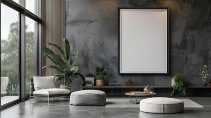 mock up poster frame in modern interior background, living room