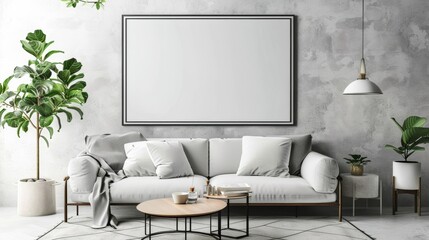 mock up poster frame in luxury interior background, living room
