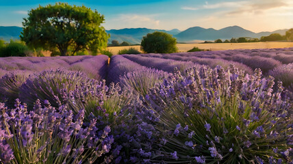 Naklejka premium lavender field in region, ai generated