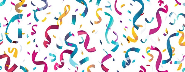 Obraz premium falling confetti and ribbon isolated on white background