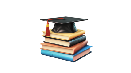 Stack of books with academic hat cutout