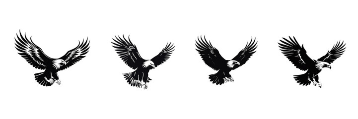 Obraz premium Black eagle silhouette cutout. Set of hawk animal silhouette on transparent background