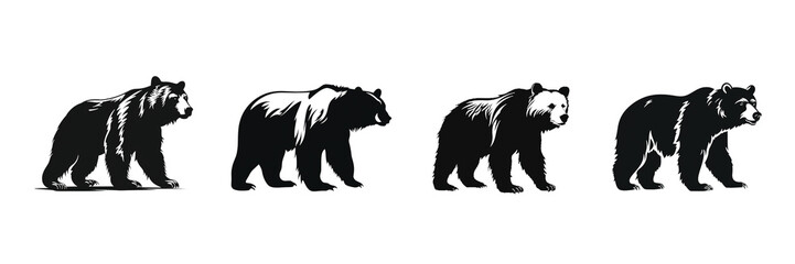 Obraz premium Black bear silhouette cutout. Set of bear animal silhouette on transparent background