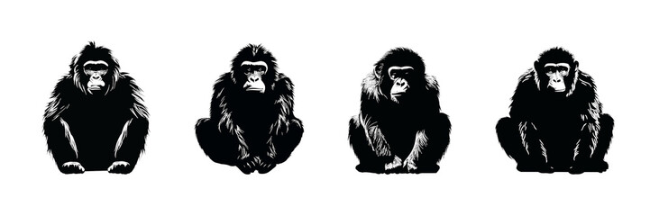 Fototapeta premium Black monkey silhouette cutout. Set of monkey animal silhouette on transparent background