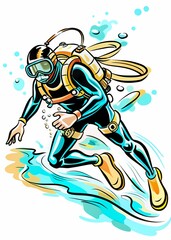 Obraz premium Underwater Explorer - Perfect for educational materials on marine biology, articles about scuba diving, promotional content for diving schools and equipment