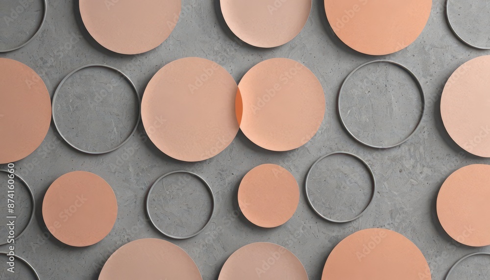 Poster abstract geometric pattern with circles and concrete background.