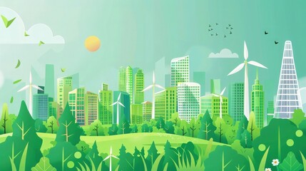 illustration of Green enterprises that rely on renewable energy can reduce climate change and global warming. without any emissions of carbon dioxide, a clean environment.