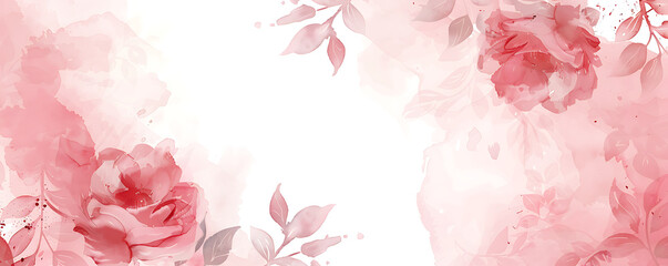 Fototapeta premium Rose flower pink watercolor splash background wedding invitation card template