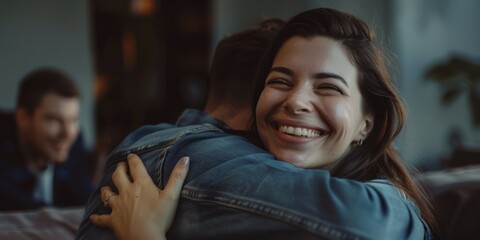 A person embracing another in a cozy home setting