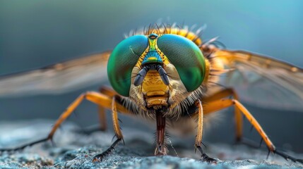 Insect Macro. Colorful Close-up of Green Dragonfly Eye in Nature