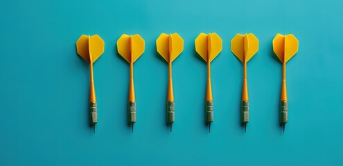 A row of yellow bullets is photographed on a dark blue background