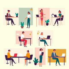 flat design people work in office business people icons
