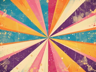 Colorful sunburst design with a grungy effect, ideal for use as a creative backdrop or design element