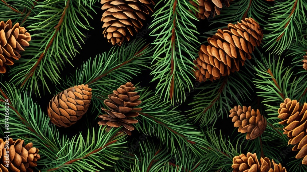 Poster a cluster of pine cones situated at the top of a tree trunk