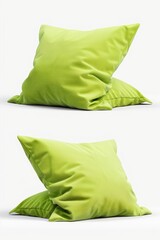 A green pillow sitting on a white floor