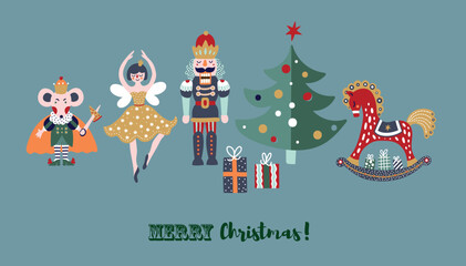 Nutcracker. Cute Christmas vector card. 