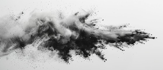 Abstract black and white paint splatter explosion.