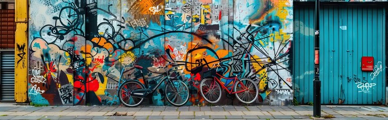 bicycle on grafitti background wall. AI generated illustration