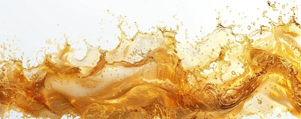 Abstract golden liquid splash on white background.