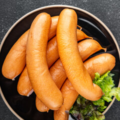 sausages meat pork or chicken, turkey fresh meal food snack on the table copy space food background rustic top view
