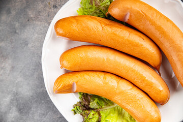 sausages meat pork or chicken, turkey fresh meal food snack on the table copy space food background rustic top view