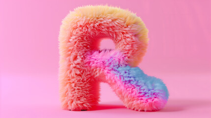 Fototapeta premium 3D rendering of a colorful, furry lowercase letter 