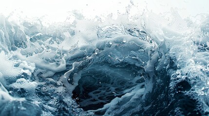 Close-up of a powerful wave crashing, creating a dramatic spray of water.  The image captures the energy and force of the ocean.