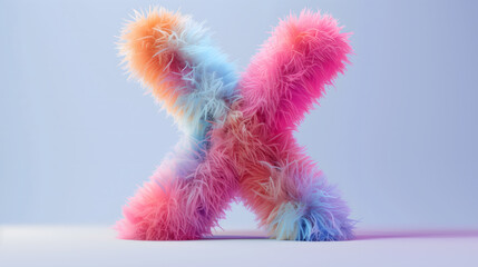 Fototapeta premium 3D rendering of a colorful, furry lowercase letter 