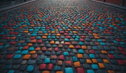 Colorful cobblestone street with artistic pattern