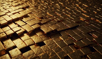 Gold tiles creating a geometric pattern on the surface.
