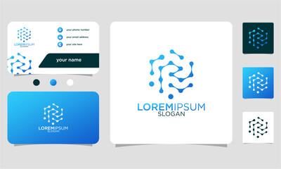 initial letter R abstract monogram business card with gradient colors logo design template