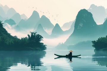 Colorful Minimalist Illustration of Guilin&rsquo;s Li River

