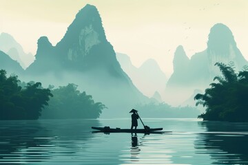 Colorful Minimalist Illustration of Guilin&rsquo;s Li River


