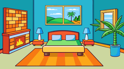 vector cartoon interior of cozy hotel bedroom