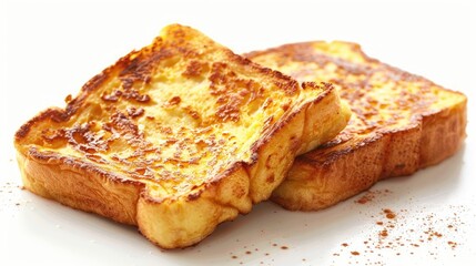Two pieces of French toast on a white background